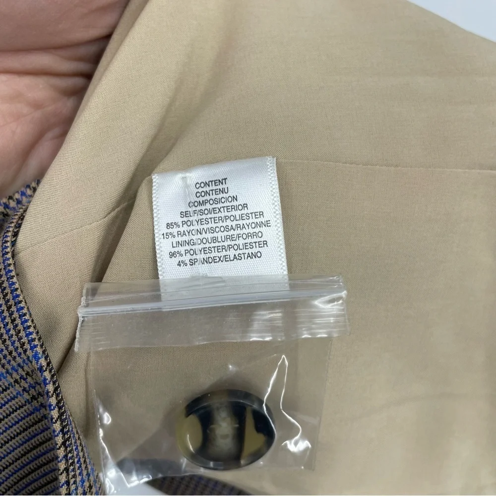WAYF Goodwin‎ single breasted 1 Button Blazer Jacket check brown blue Sz S